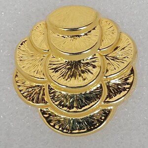 Vintage Scarf Dress Clip Gold Tone Textured Layered Scalloped Stacked Coins 80s